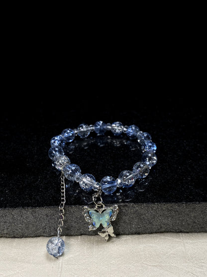 Blue Crack Beads Butterfly Charm Bracelet + 1 FREE GIFT