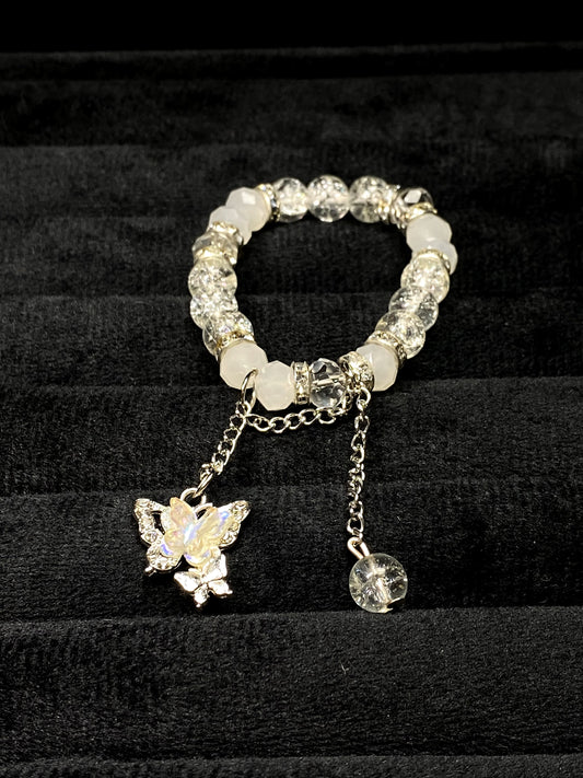 White Frost Butterfly – Crack Bead Bracelet 🦋 + 1 FREE GIFT