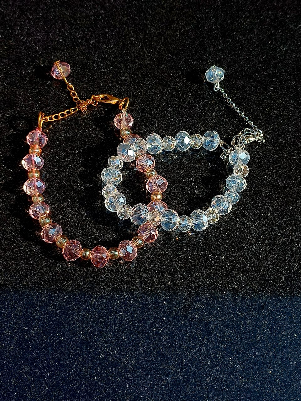 "Elegant Crystal Beaded Bracelets – Aquamarine & Blush Pink and white"