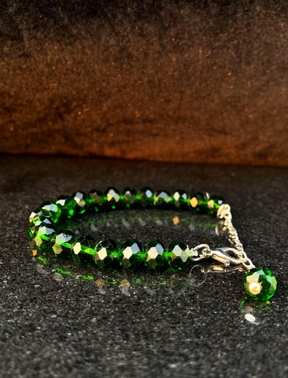 green crystal bracelet, adjustable bracelet, crystal beads jewelry, handmade bracelet, beaded bracelet, trendy bracelet, HA STORE PK, gift for her