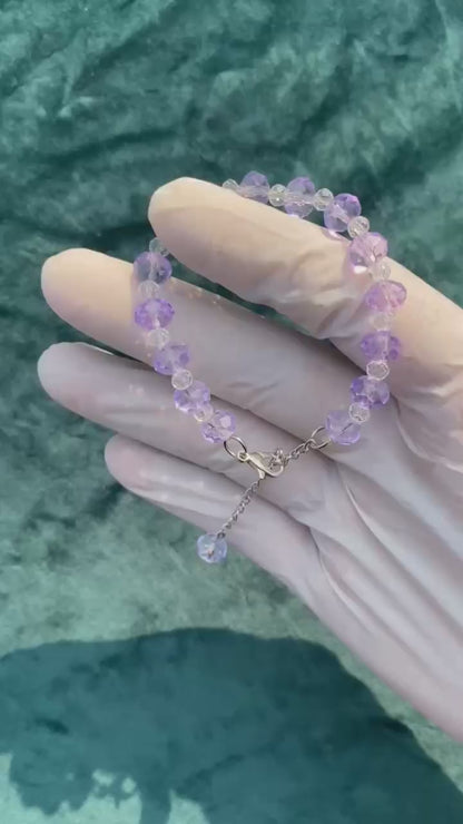 LIGHT PURPLE AND TRANSPARENT CRYSTAL BEADS BRACELET + 1 FREE GIFT