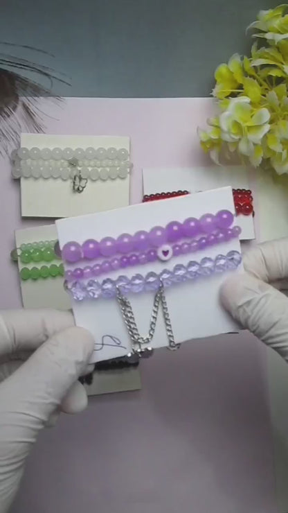 3-Pair Butterfly Adjustable Bracelet Deal | Crystal & Beaded Sets in Lavender, Green & White + 2 FREE GIFT