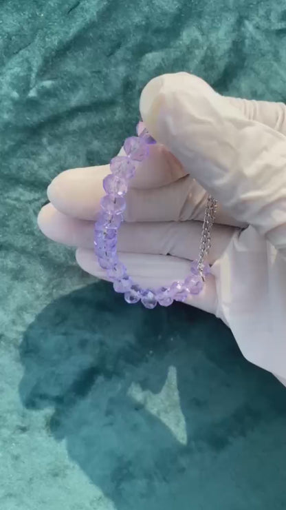 LIGHT PURPLE AQUAMARINE CRYSTAL BEADS BRACELET + 1 FREE GIFT