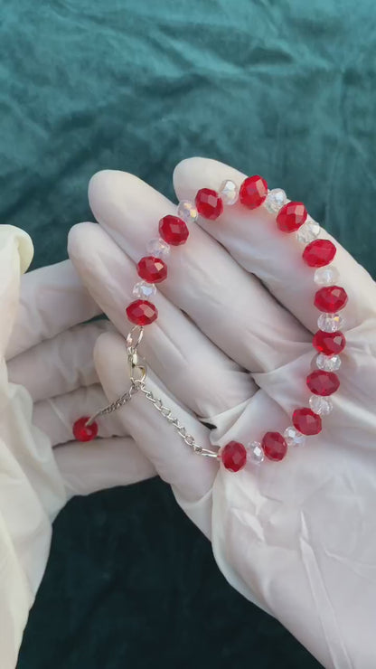RED AND WHITE AQUAMARINE CRYSTAL BEADS BRACELET